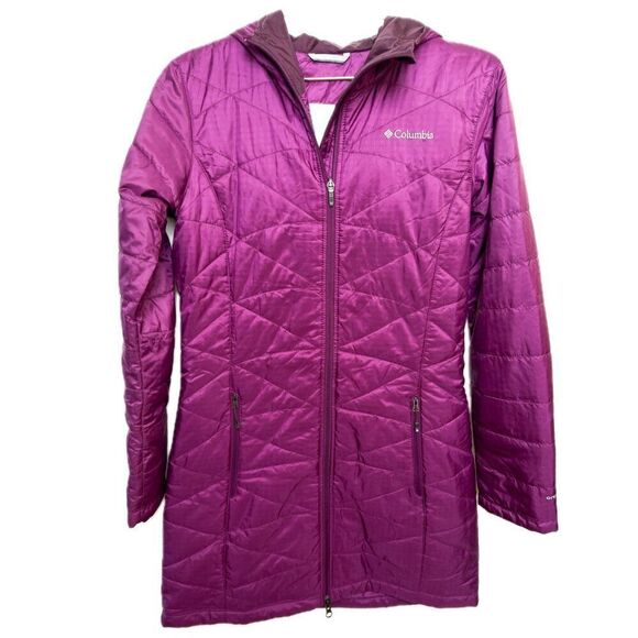 Columbia Long Sleeve Long Mid Calf Purple Wild Iris Hooded Puffer Coat Small - Picture 1 of 7